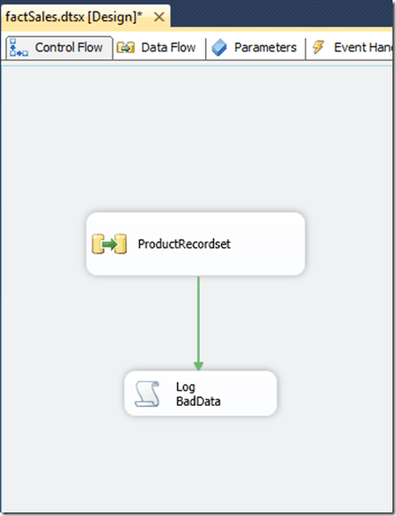 an SSIS variable that contains the bad data
