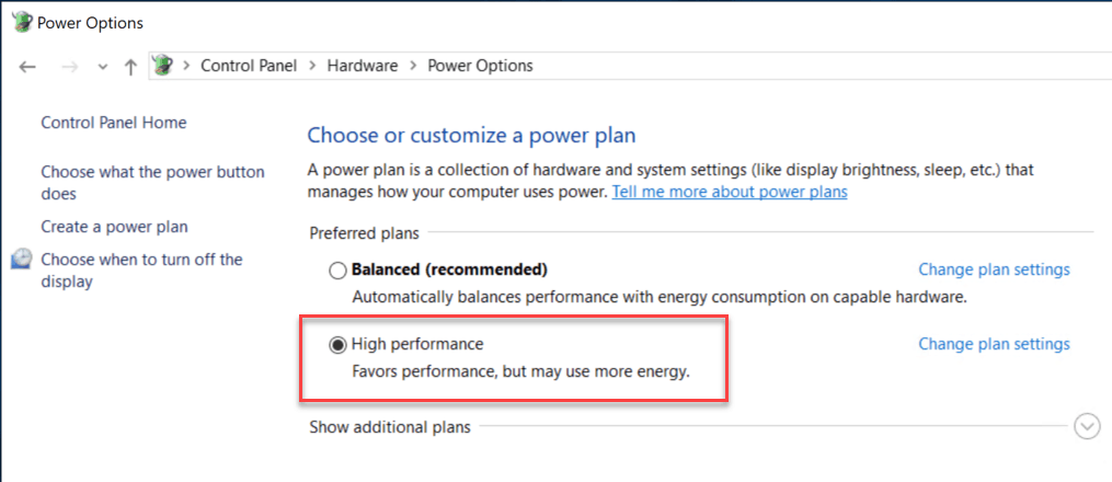 Power plan settings are one way to configure Windows for better SQL Server