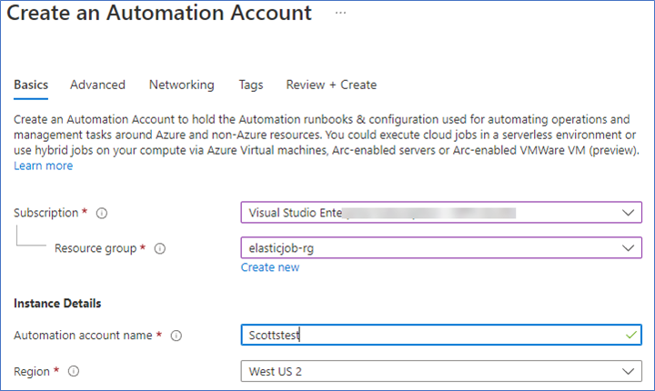 Create an Automation Account