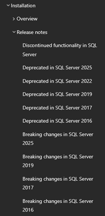 A list of breaking changes in SQL Server 2025
