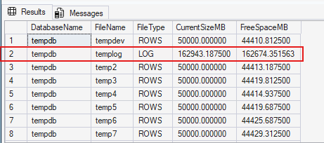 Once we killed this connection, we saw the templog file become empty, which allowed us to shrink it back to its original size